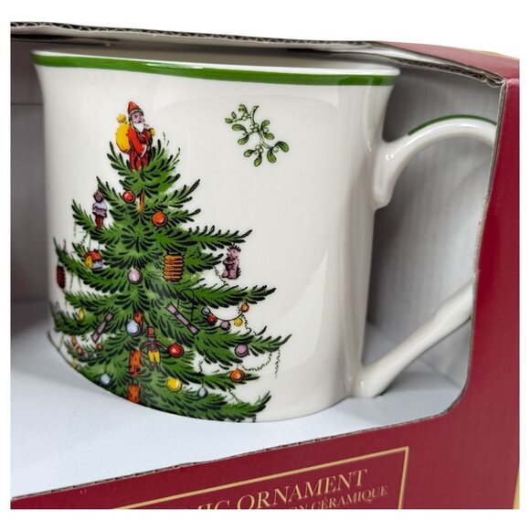 Spode Christmas Tree Mug Cup With Ceramic Old World Santa Claus Ornament New - Picture 2 of 11